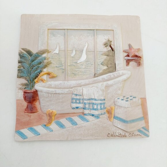 New View Decorative Tile Bathroom Bathtub Ocean View C. Winterle Olson - Picture 1 of 6